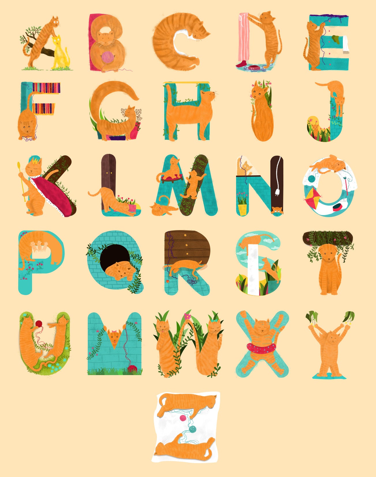 cat designed letters of the English alphabet