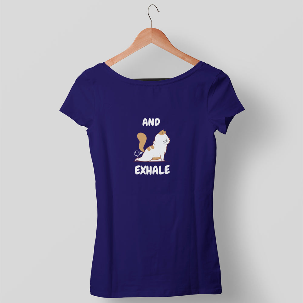 And exhale womens t-shirt for cat lovers