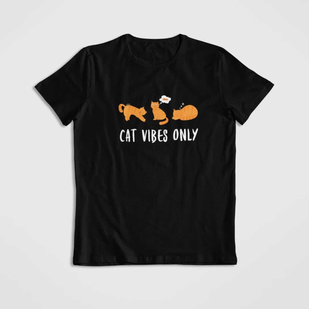 cat vibes only cotton tshirt for cat lovers