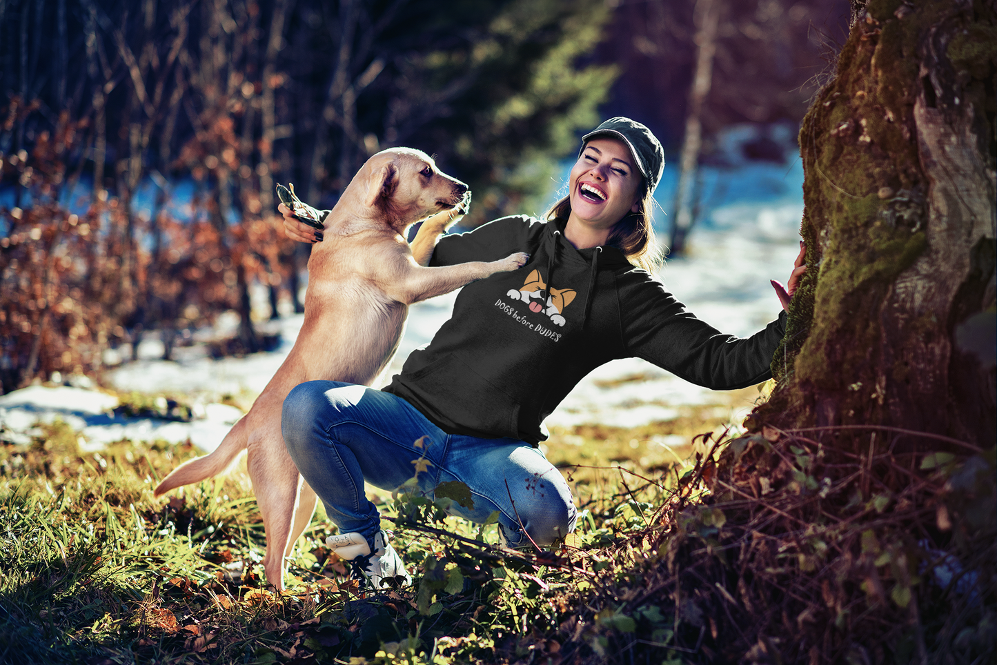 woman with dog wearing floof cotton hoodie for dog lovers