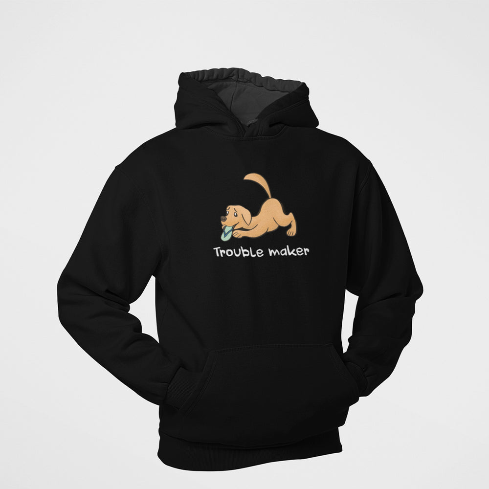 trouble maker floof hoodie for dog lovers