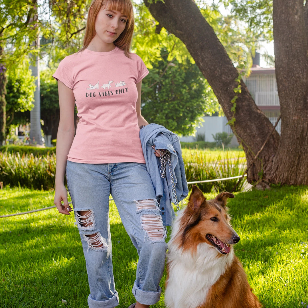 floof dog vibes only cotton t-shirt for dog lovers