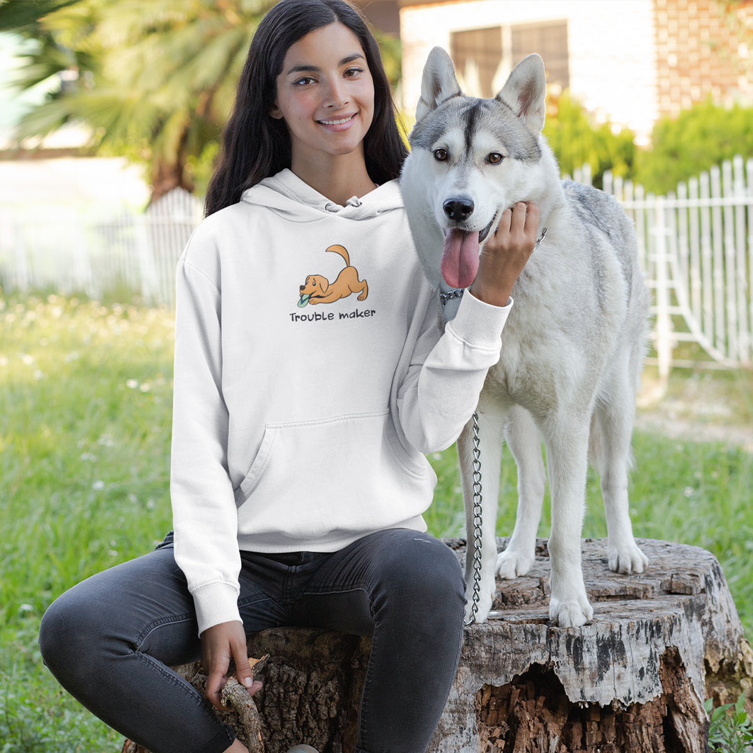 trouble maker floof hoodie for dog lovers