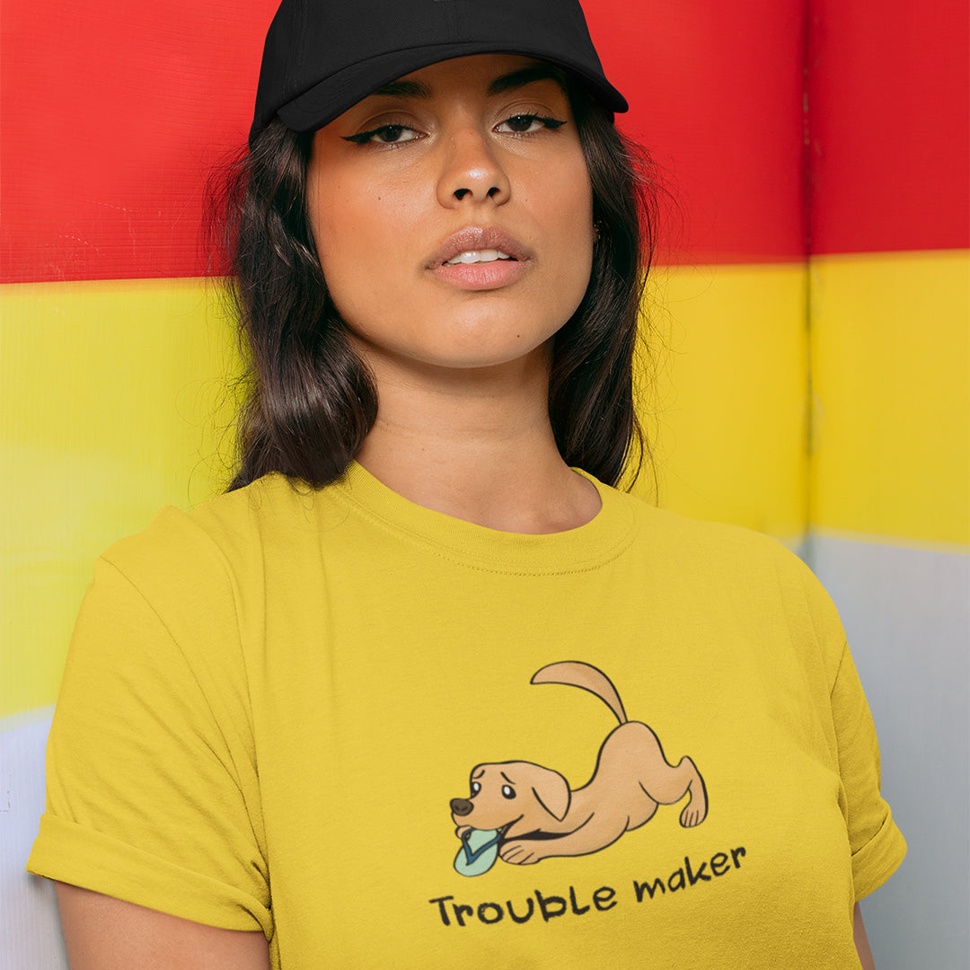 trouble maker floof t-shirt for dog lovers