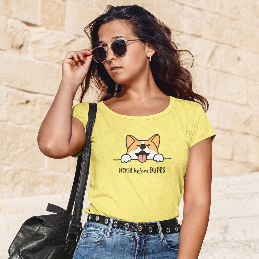 dogs before dudes floof t-shirt for dog lovers